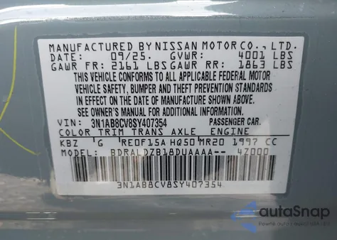 2025 Nissan Sentra Sv z USA, uszkodzony, nr VIN 3N1AB8CV8SY407354